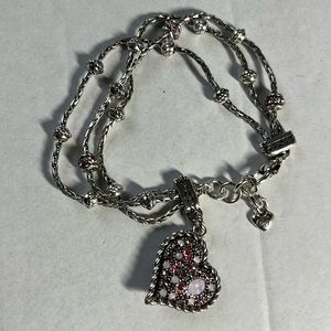 Brighton 3 strand breast cancer awareness bracelet adjustable dangling heart